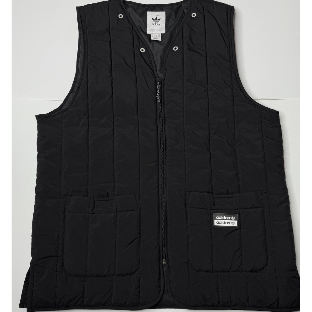 Adidas Originals Full Zip‎ V-Neck Padded Vest Mens Small Solid Black